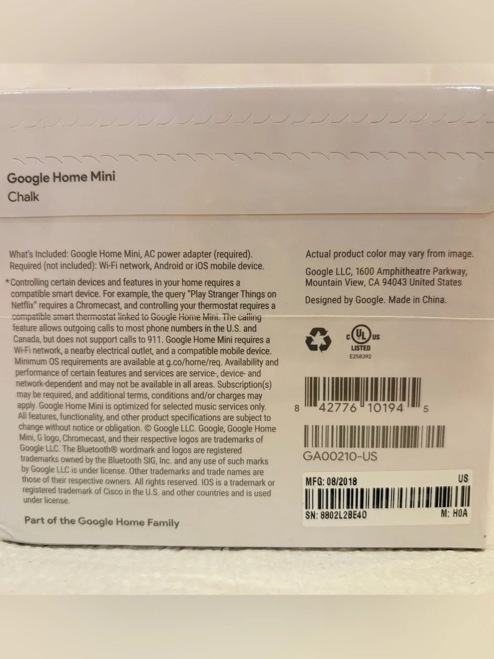 Google Home Mini (1st Gen) – Chalk – Factory Sealed